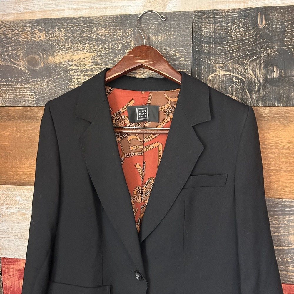 Herve Leger Paris Blazer Jacket Formal Wool 2 Button Black Women Medium